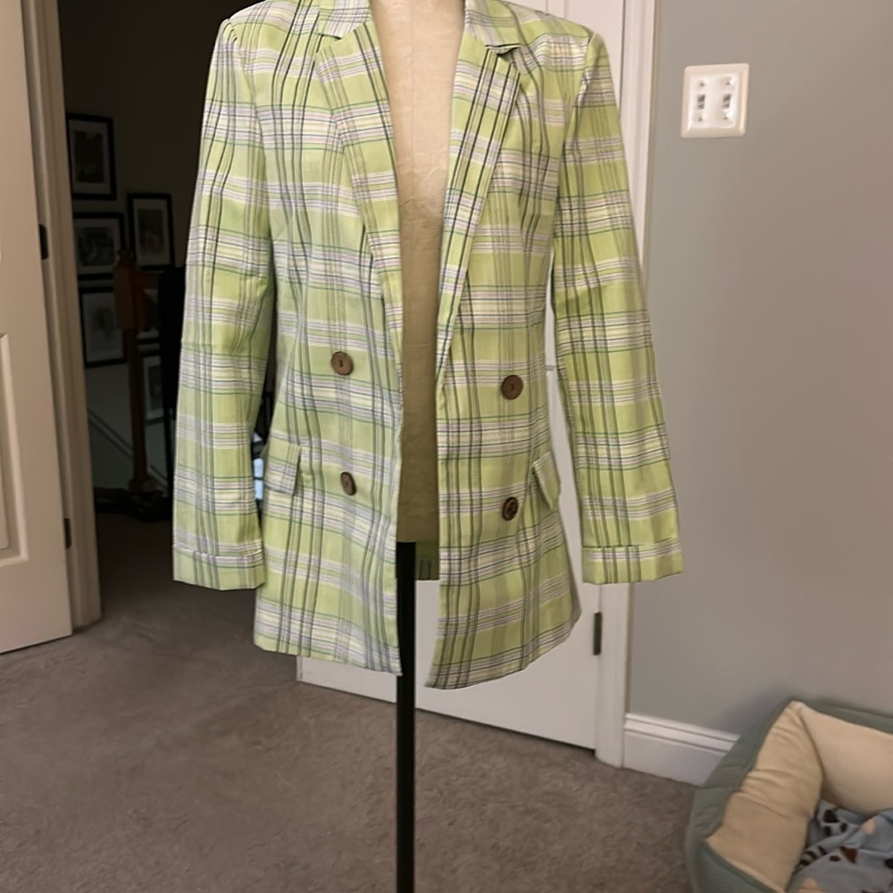 Source Unknown Green and White Spring Blazer